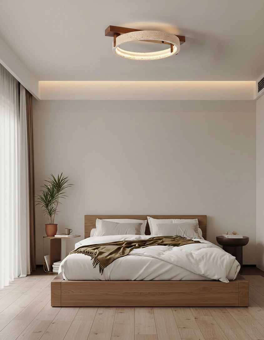 Ravelo travertine ring ceiling light contemporary minimalist design studio product photography