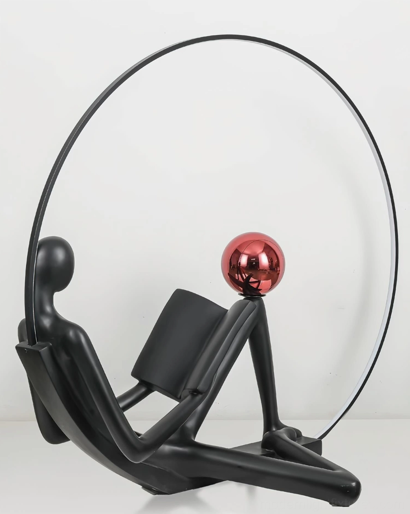 Reader statue floor lamp with foot switch control, 98.4 inch cord, black and red modern fixture for living spaces