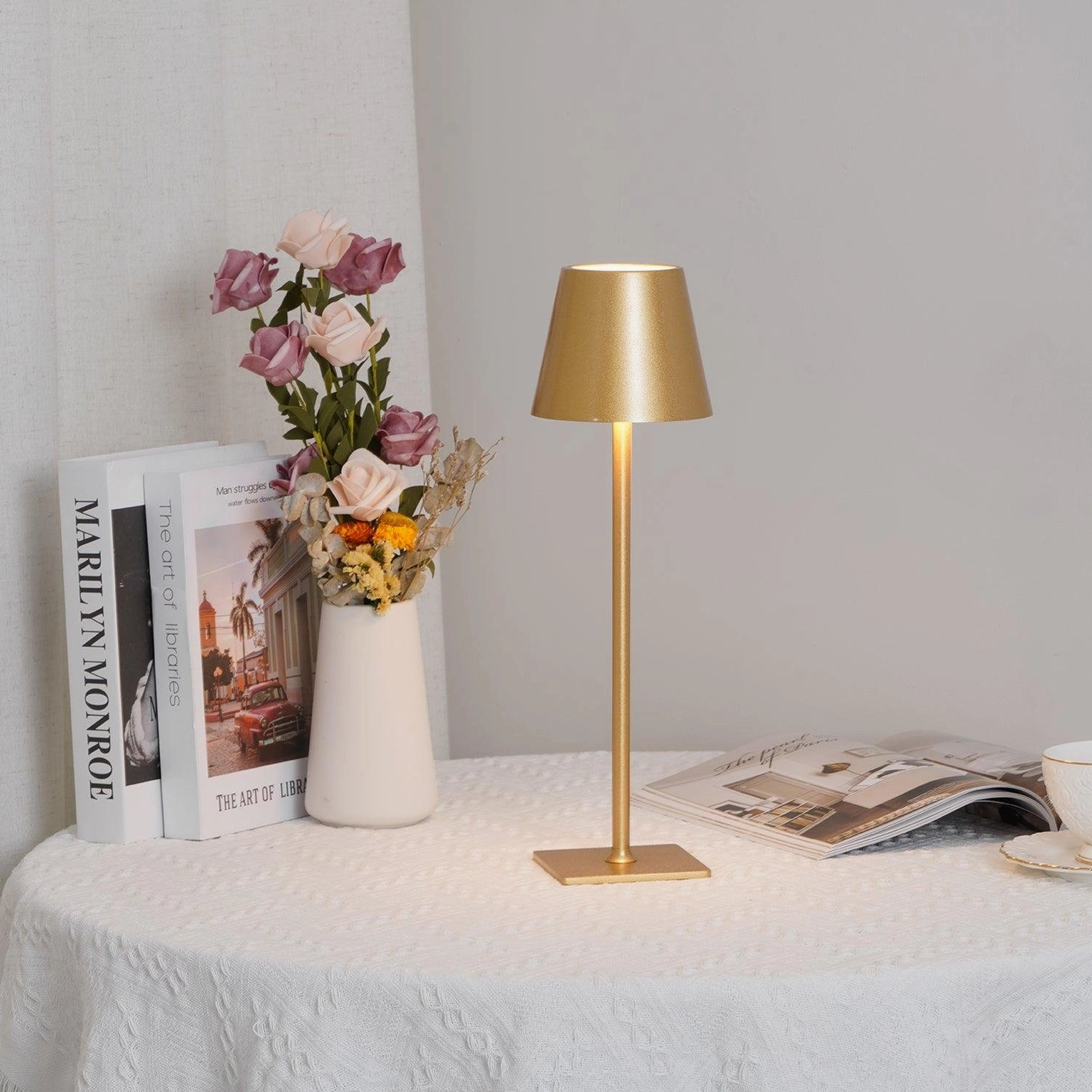 Modern table lamp reading nook cozy ambient warm white LED lighting fixture