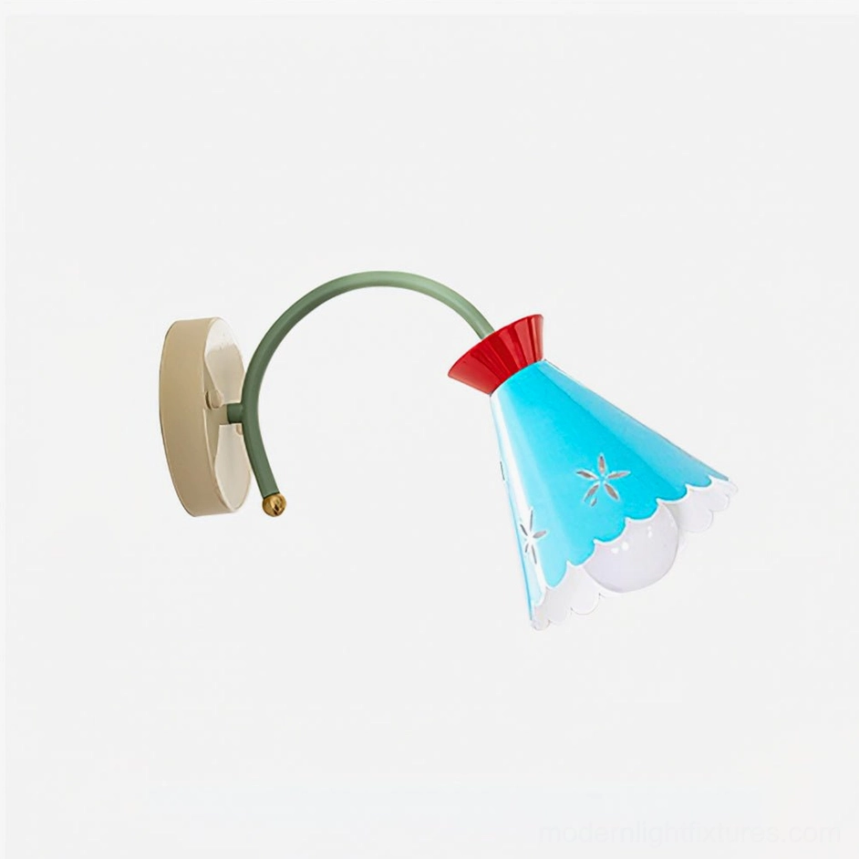 Retro pastel wall sconce with red and blue color combination - side angle