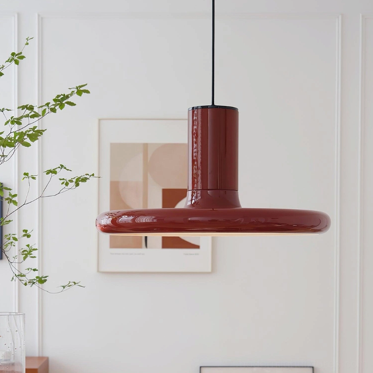 Modern red disc pendant light LED compatible energy efficient lighting solution