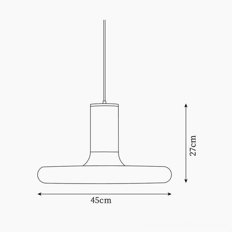 Red disc pendant light design schematic technical drawing dimensions 45cm diameter