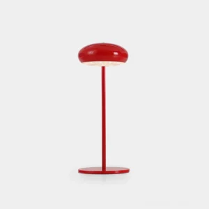 Red modern dome table lamp with integrated LED, minimalist metal design front view