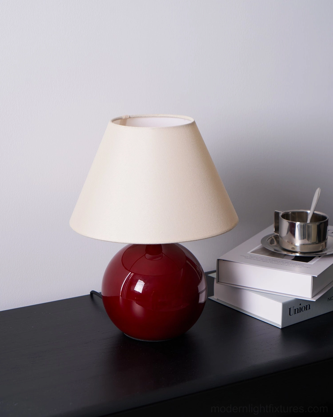 Burgundy red spherical table lamp geometric design modern bedside lighting fixture