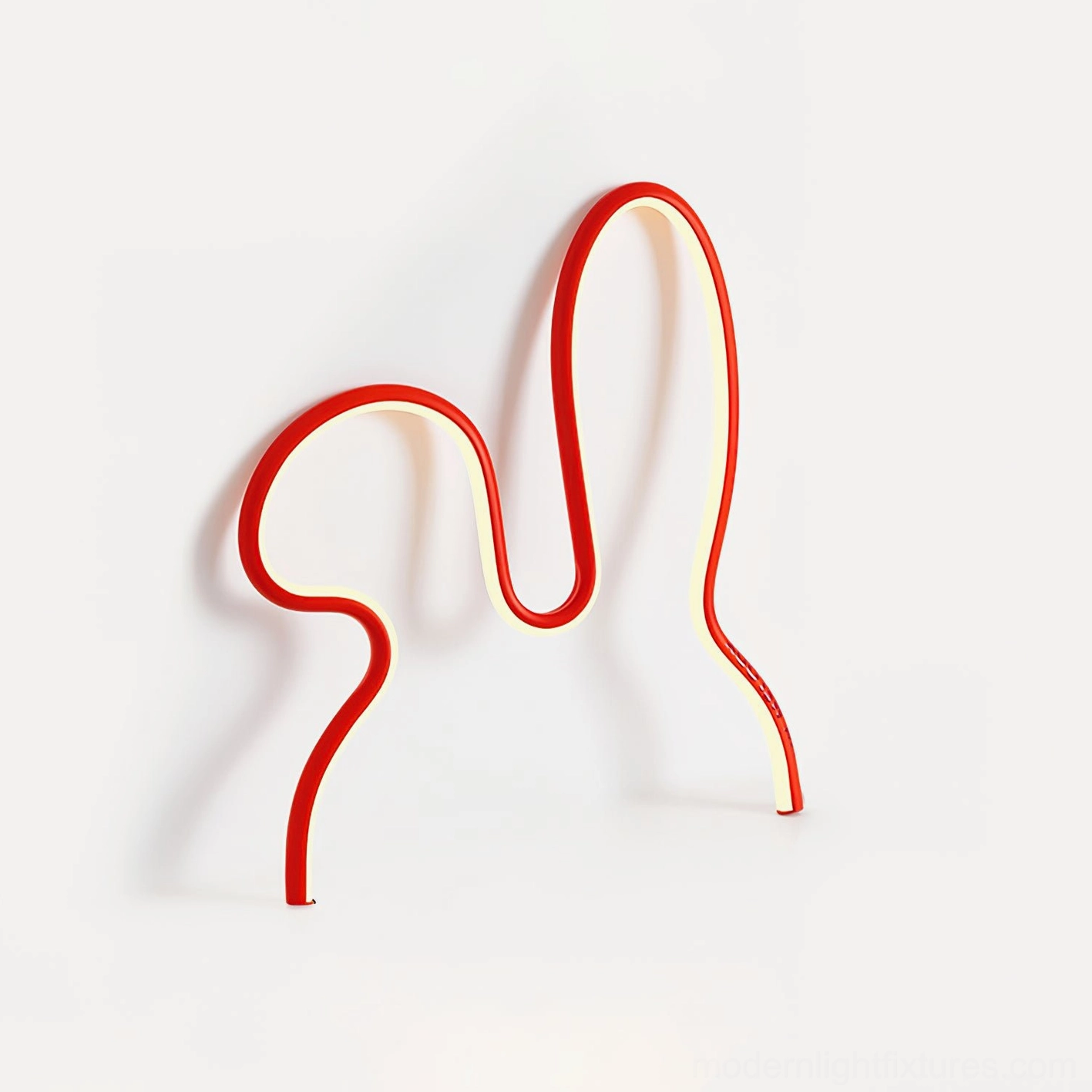 Red rabbit neon table lamp three-quarter angle with glowing LED on white backdrop