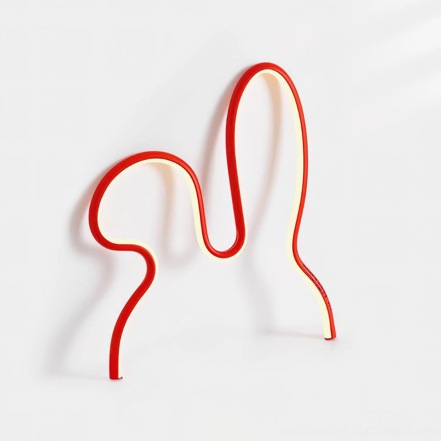 Red rabbit neon table lamp front low-angle view showing sleek bunny silhouette with glowing light