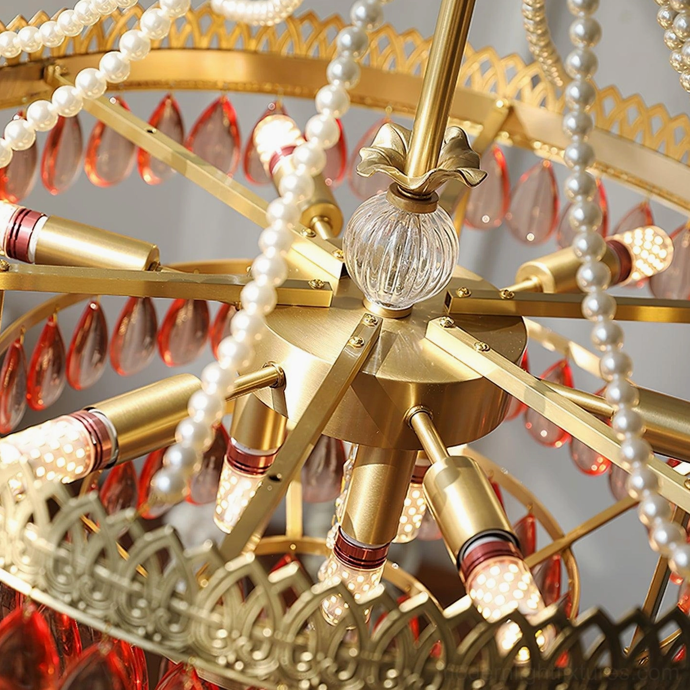 Red ruby crystal chandelier installed professional installation ceiling junction box electrical
