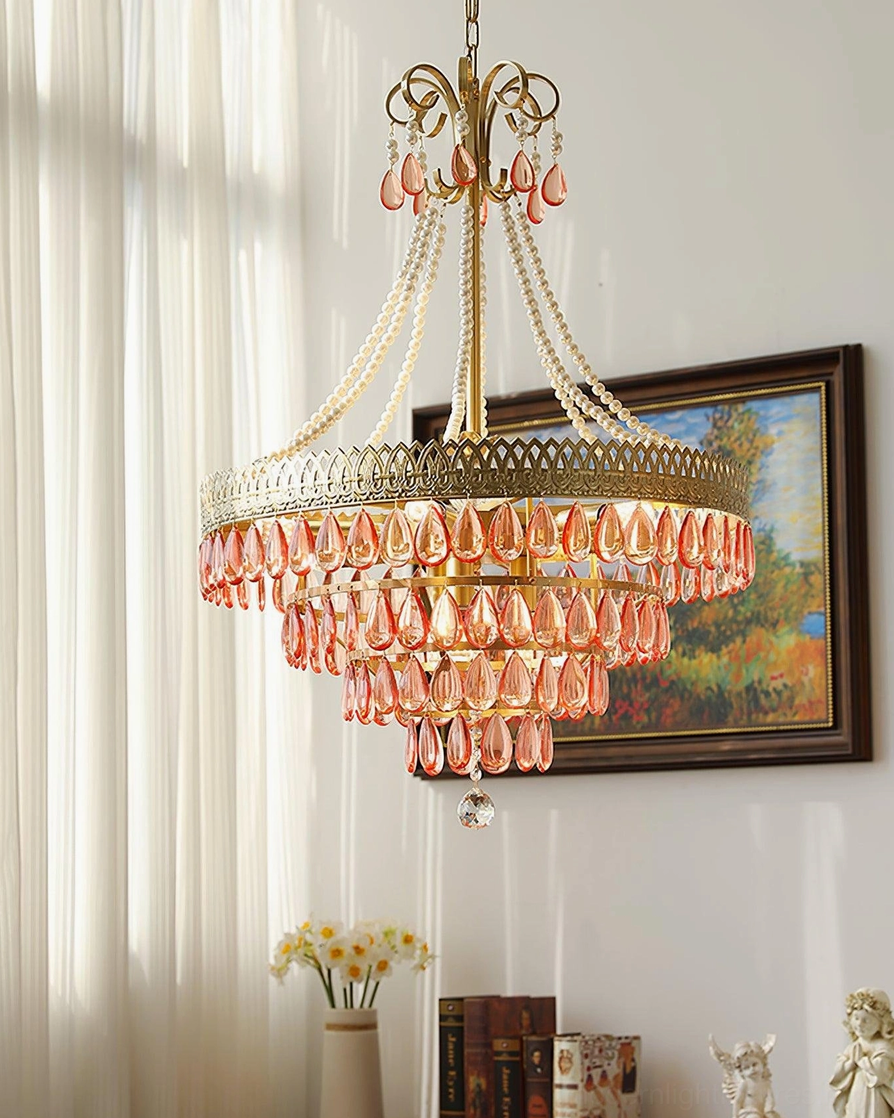 Red ruby crystal chandelier traditional décor ornate furniture period style interior compatibility