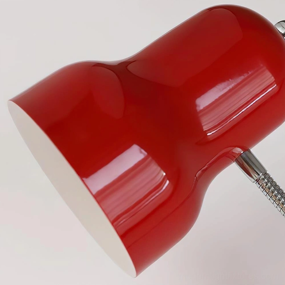 Red industrial gooseneck wall sconce retro toggle switch and mounting hardware detail