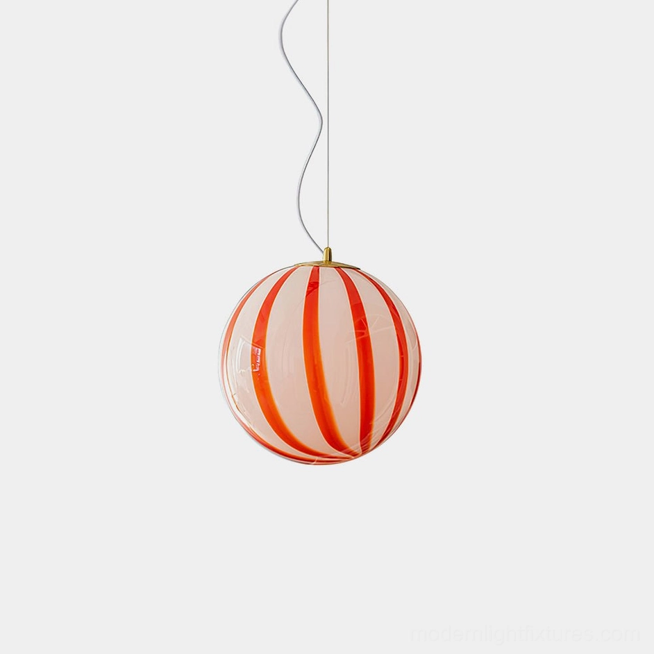 Red striped modern pendant light fixture complete assembly with mounting hardware