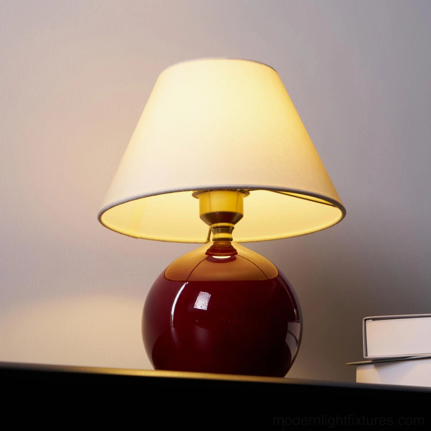 Red table lamp with push-button switch dimmer compatible modern fixture specifications