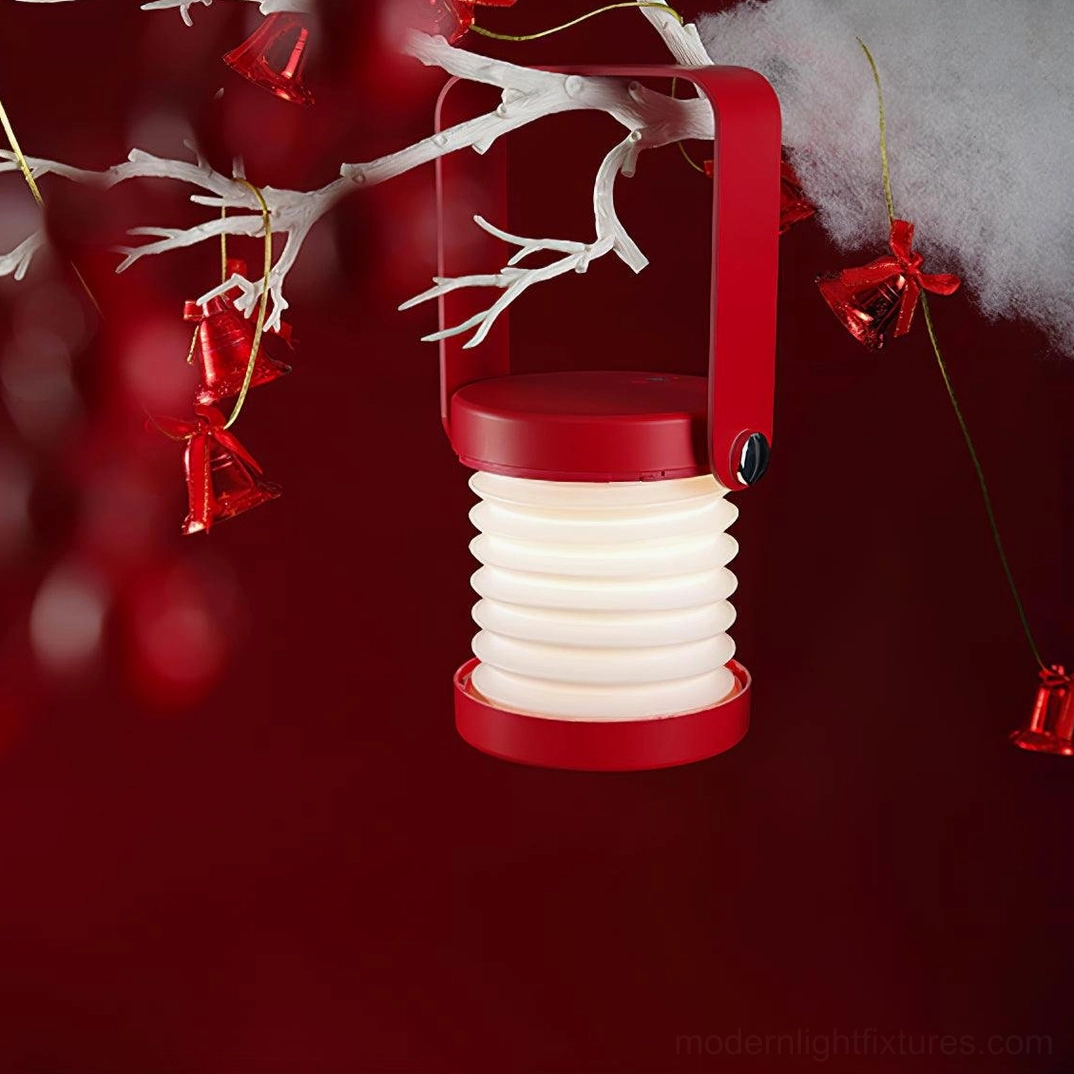 Red Terna Portable Table Lamp - Contemporary design with red metal frame and white accordion shade accent piece