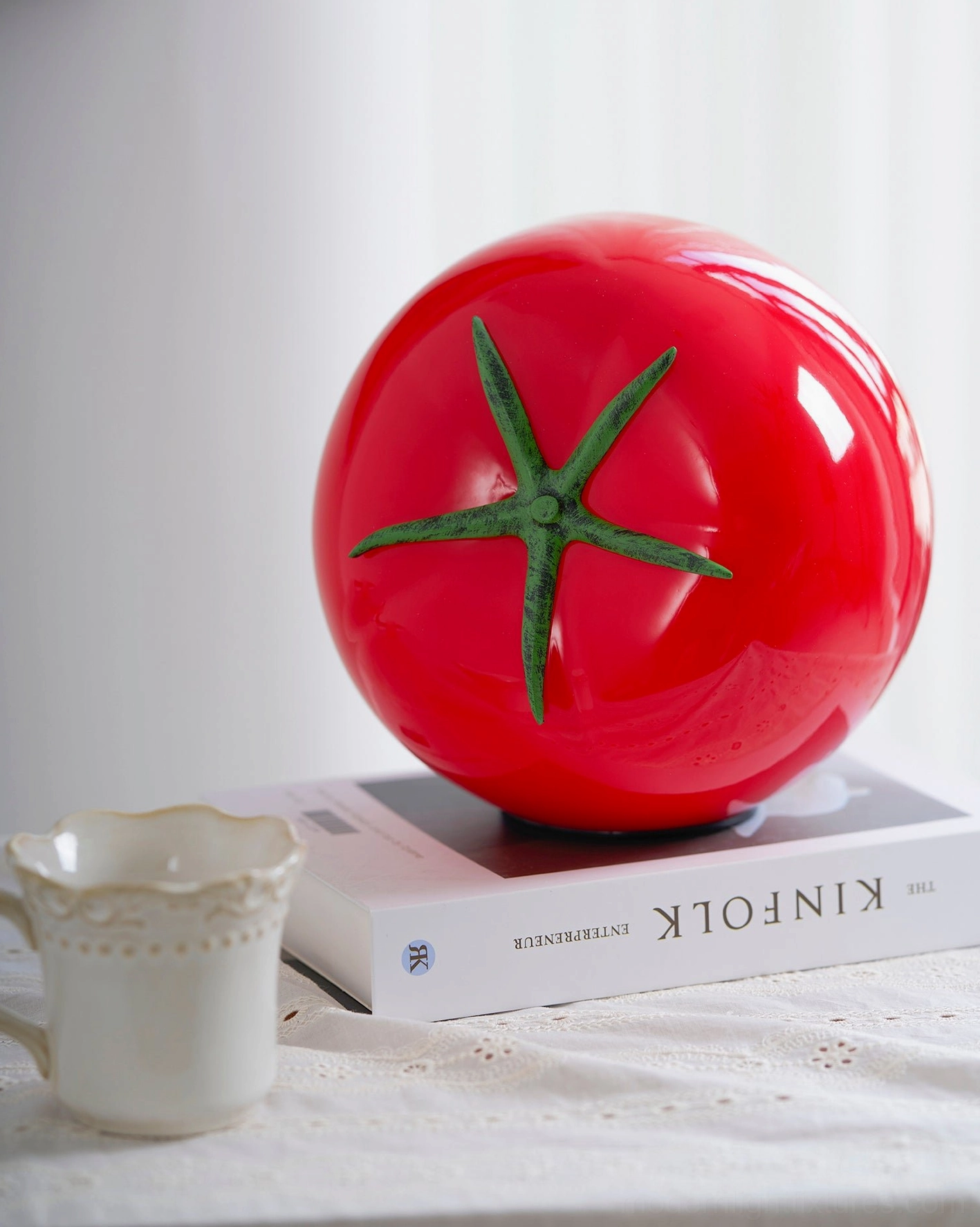 Red tomato glass table lamp - modern decorative LED lighting with warm white color temperature