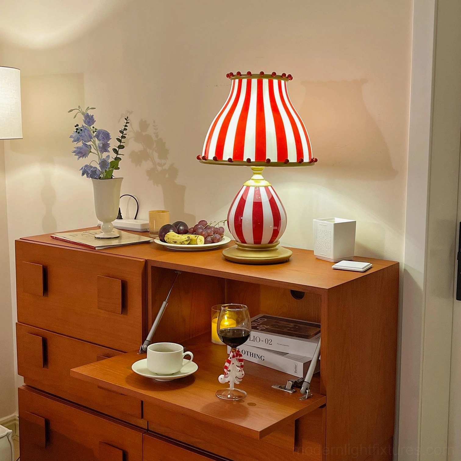 Red and white striped circus themed table lamp functional decorative lighting