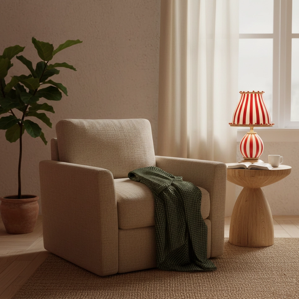 Red and white striped modern table lamp with gold metal base decorative lighting
