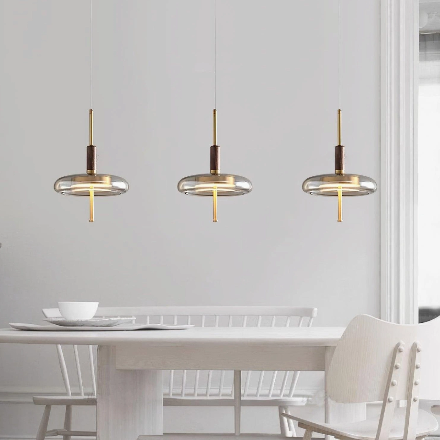 Redondo amber glass pendant lamp architectural view showing proportioned design and ambient light quality