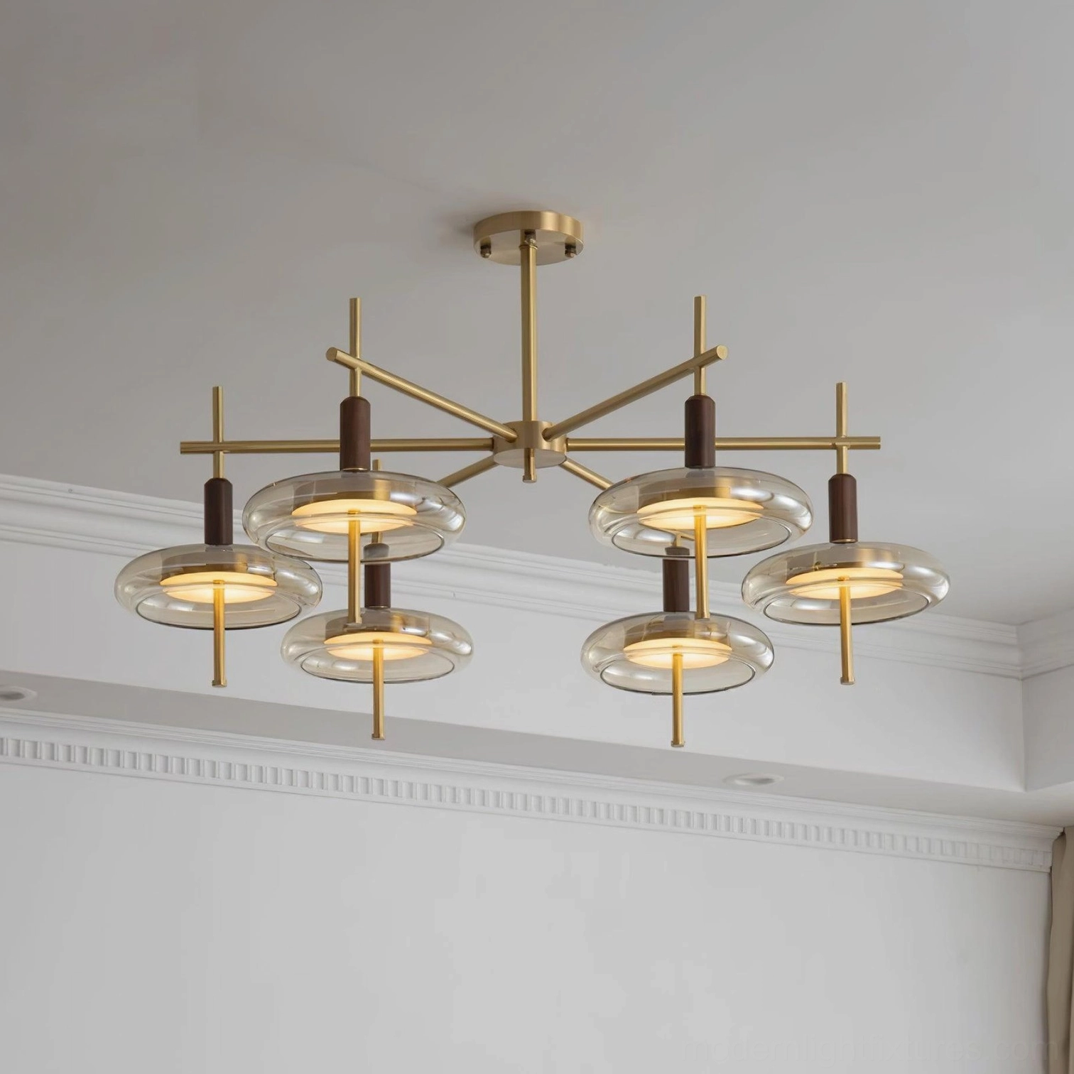 Redondo chandelier brass frame with integrated 50000 hour LED lifespan non-replaceable design