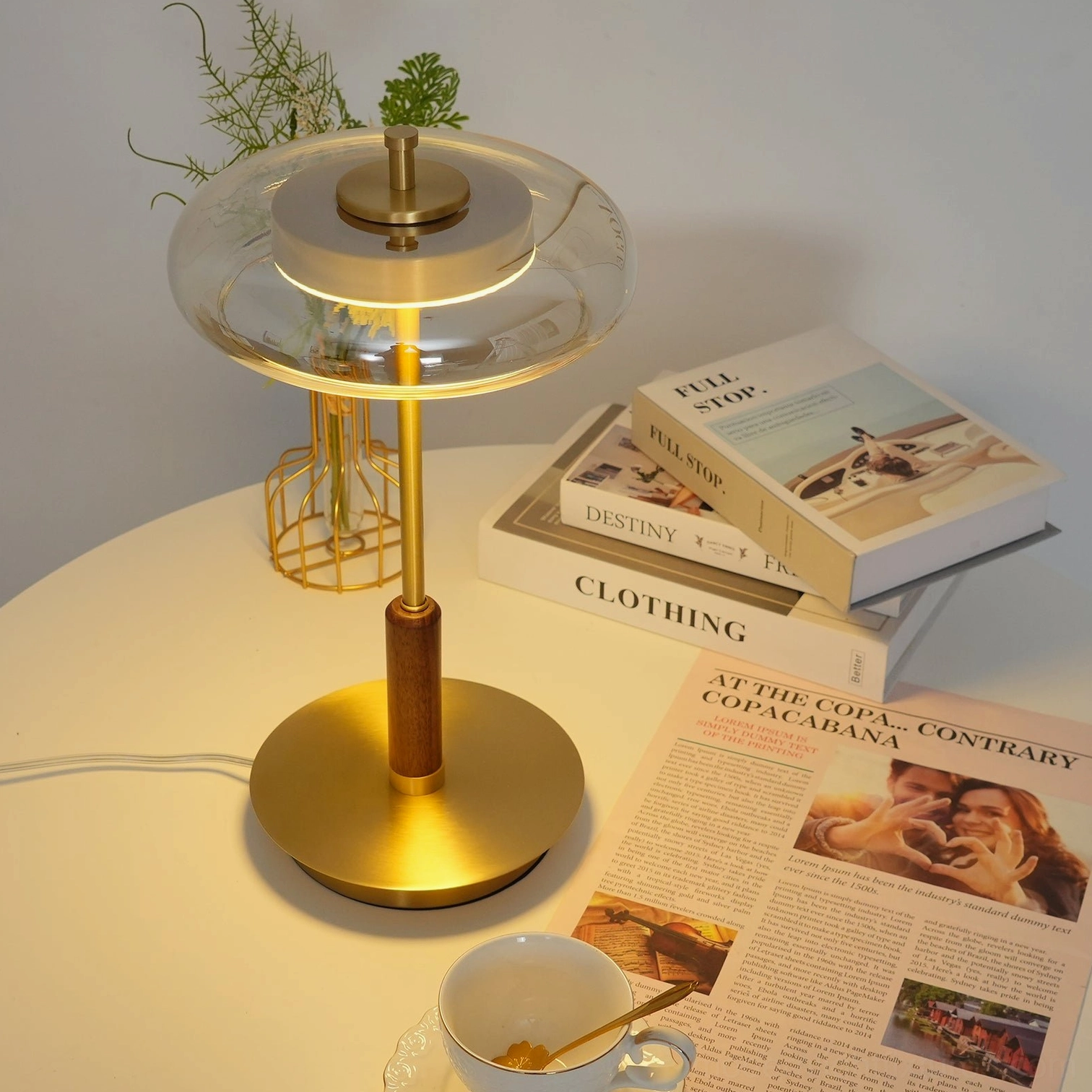 Redondo modern table lamp console table display warm brass finish