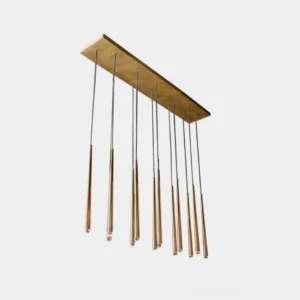 Renaie Modern Brass Cluster Chandelier studio front view isolated white background tapered rod pendant lighting