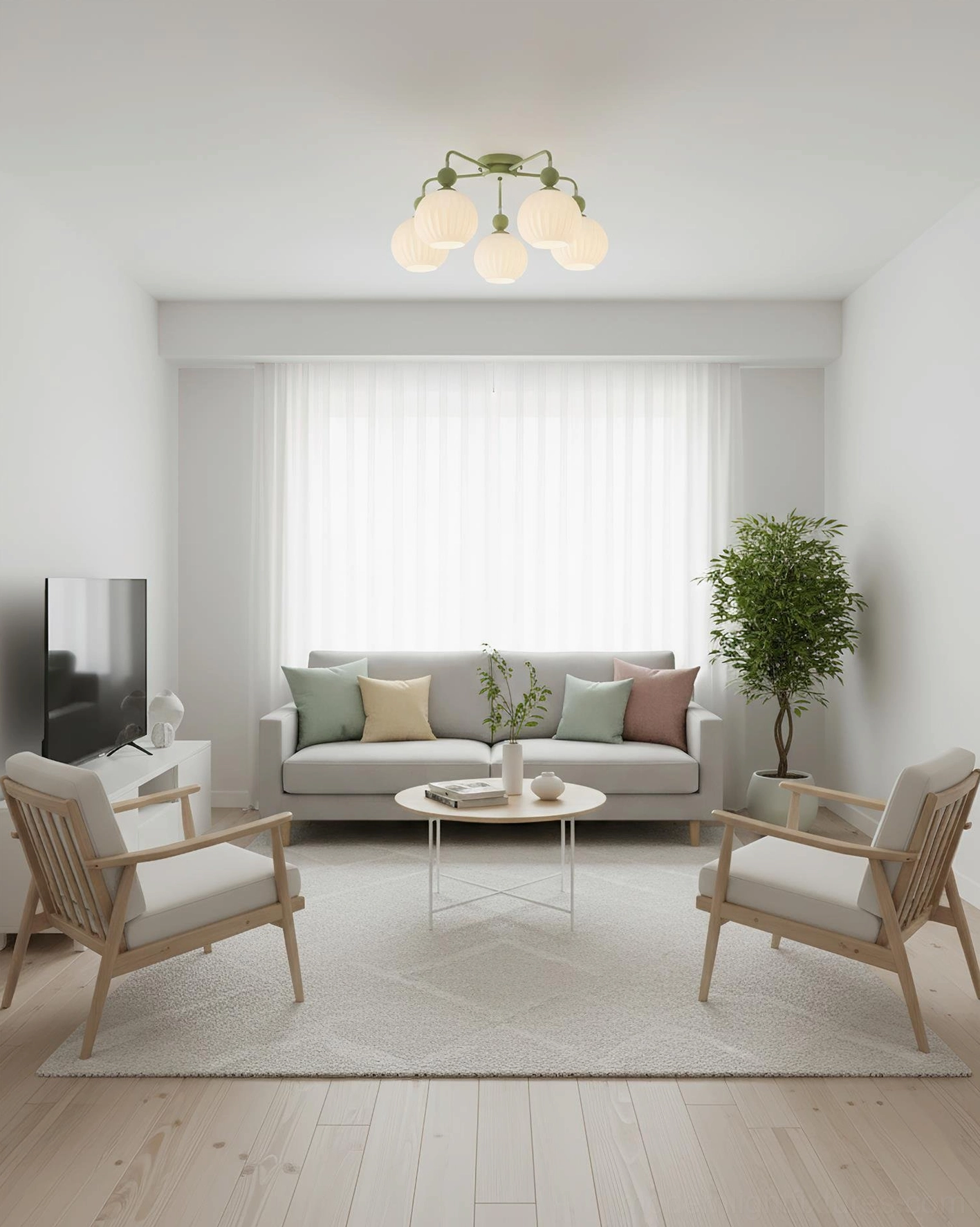 Renee 4-head and 5-head ceiling light size comparison - ribbed glass semi-flush chandelier options