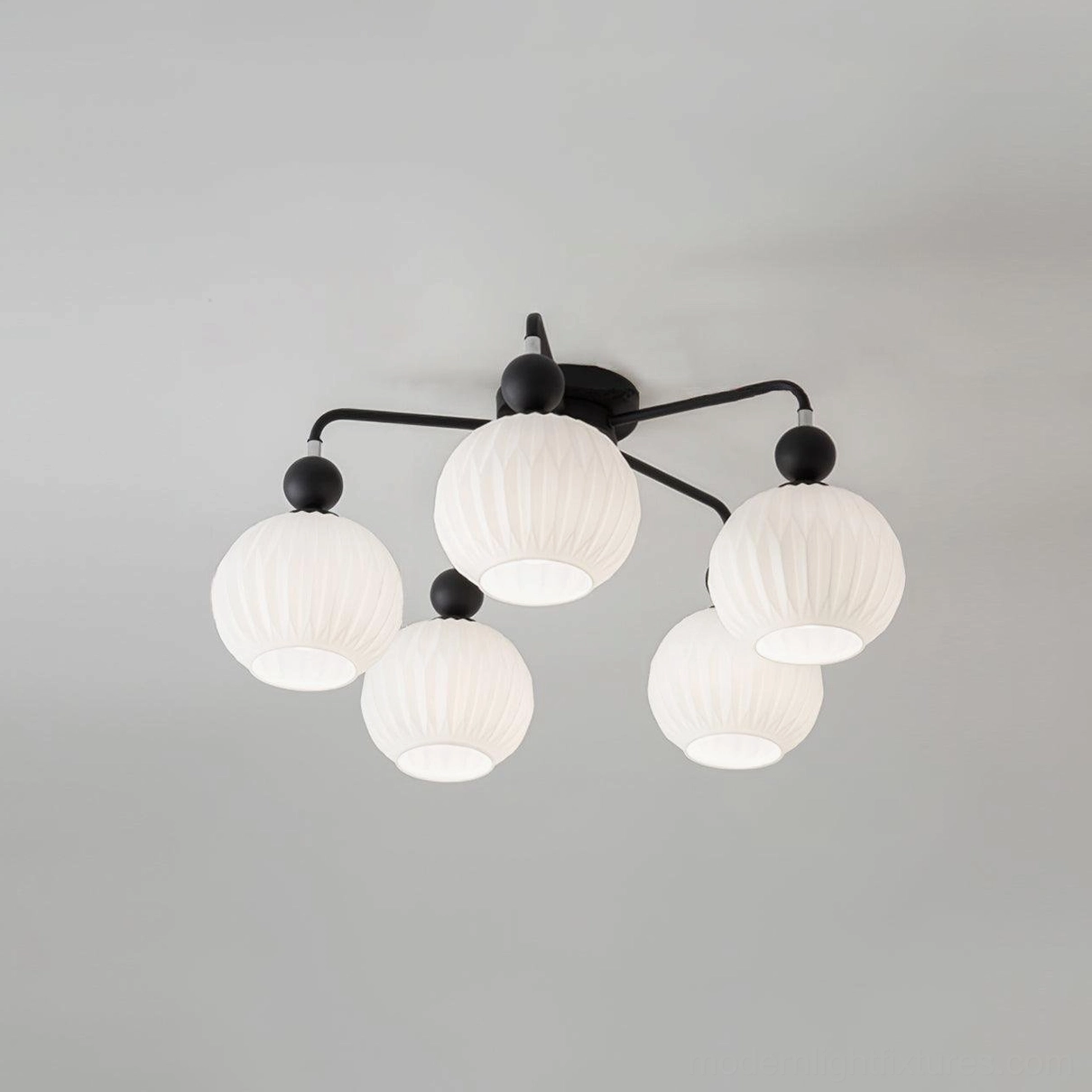 Renee 5-head black semi-flush chandelier - popular size option for living room and kitchen lighting
