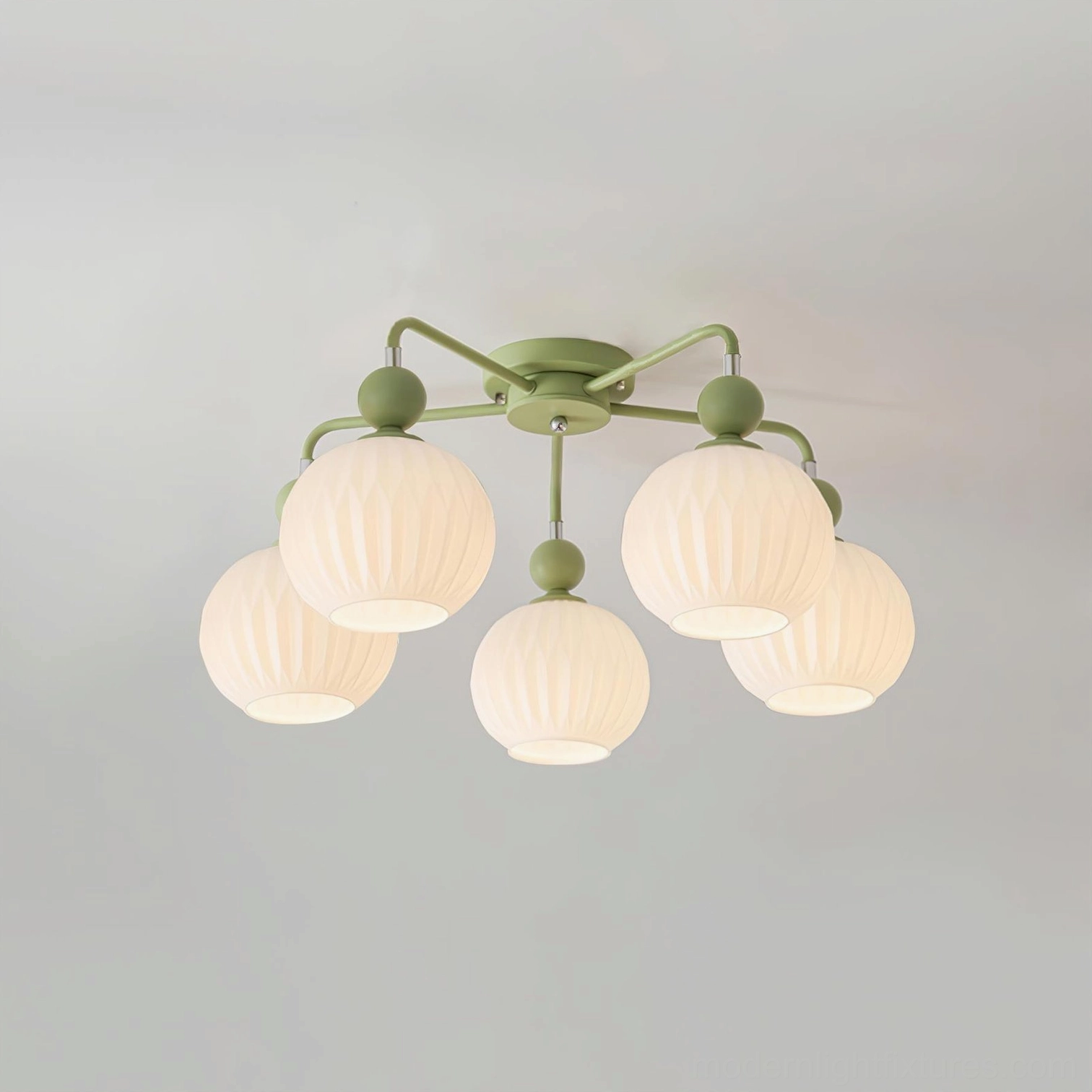 Renee 5-head matte green ceiling light - most popular configuration with earthy green frame finish