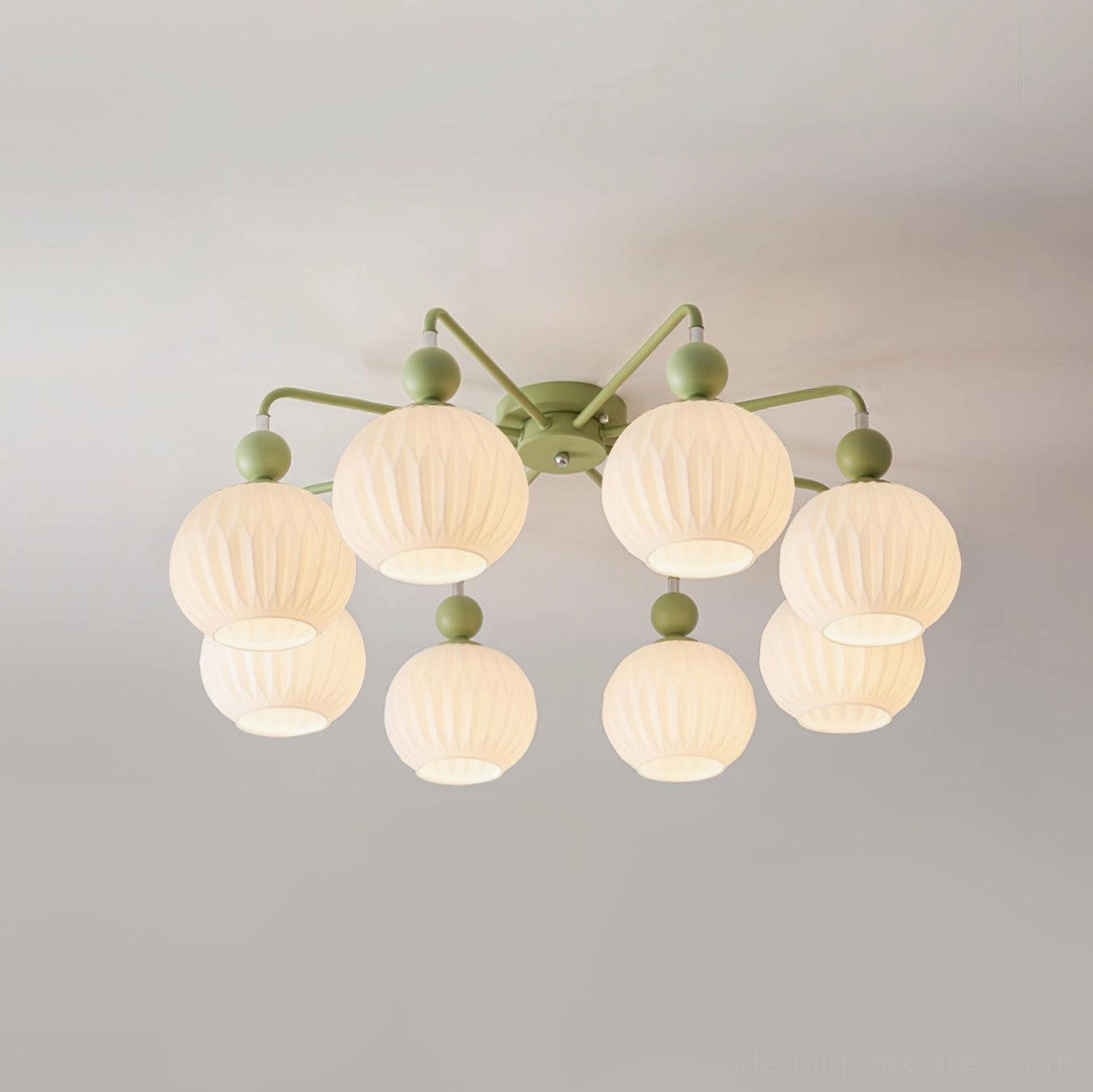 Renee 8-head green semi-flush chandelier for open-plan spaces and high-ceiling rooms - large statement fixture