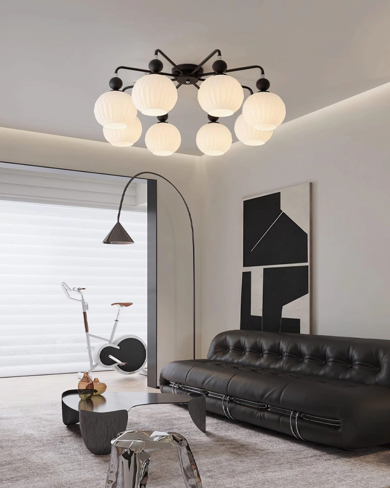 Renee ceiling light in modern bedroom setting with dimmable warm ambiance - intimate lighting atmosphere