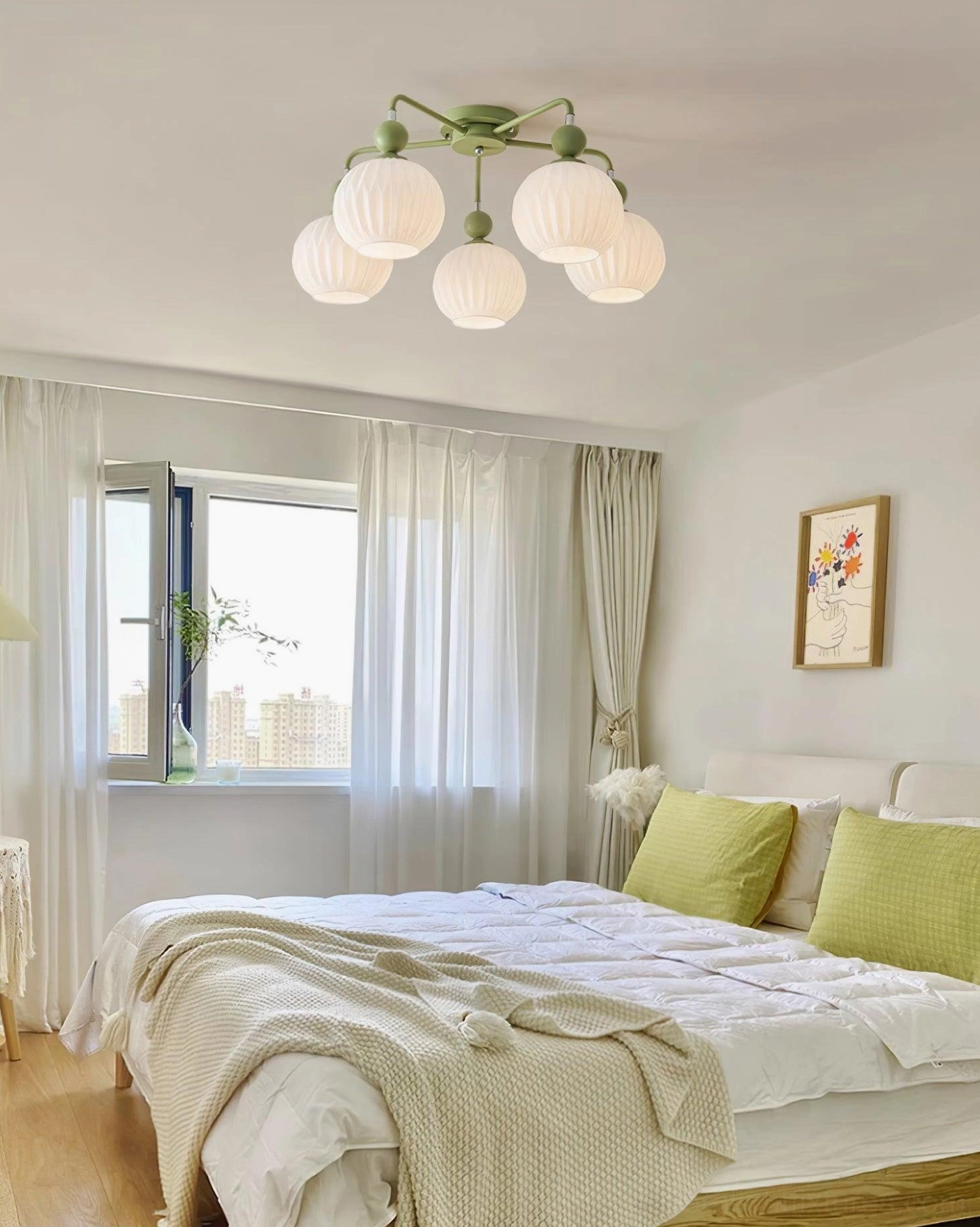 Renee white ceiling light in transitional cottage farmhouse style interior - versatile neutral finish