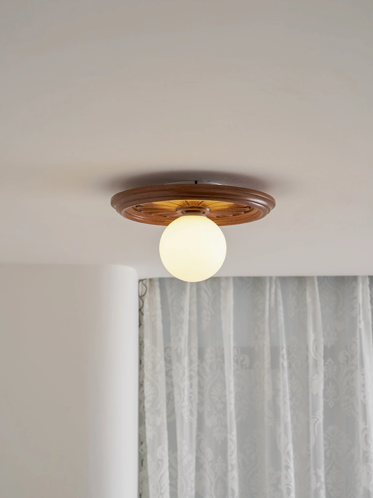 Modern resin ceiling light 35cm standard size shown in context of living room decor