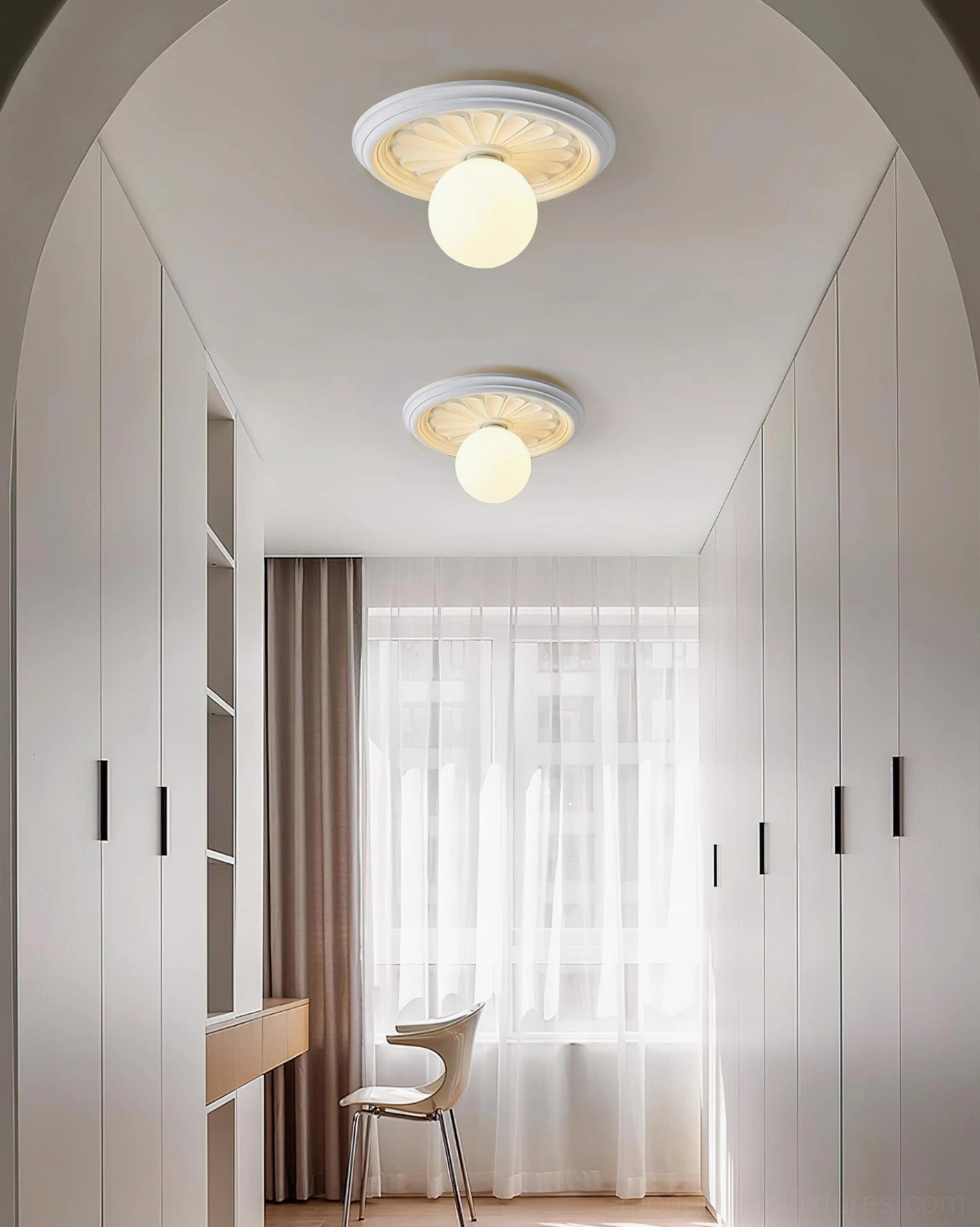 Contemporary resin ceiling light in minimalist Scandinavian interior design space