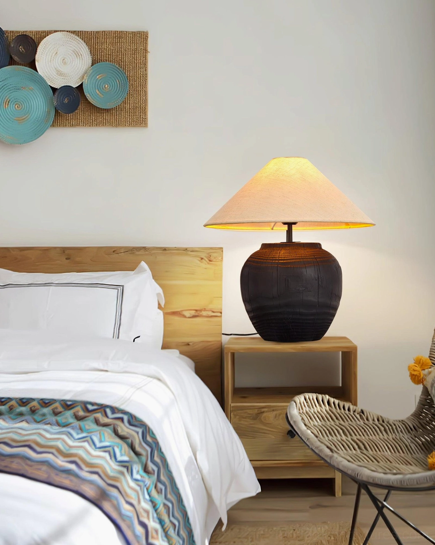 Textured resin table lamp ambient lighting bedroom relaxation setting