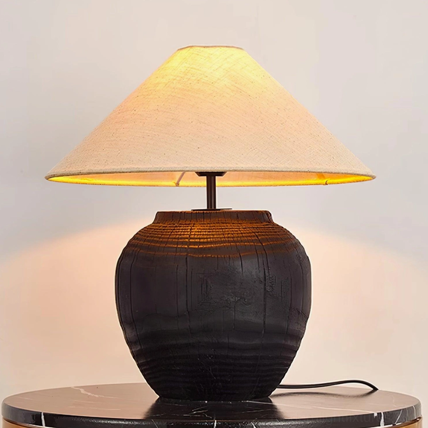 Textured resin table lamp with fabric shade product detail view