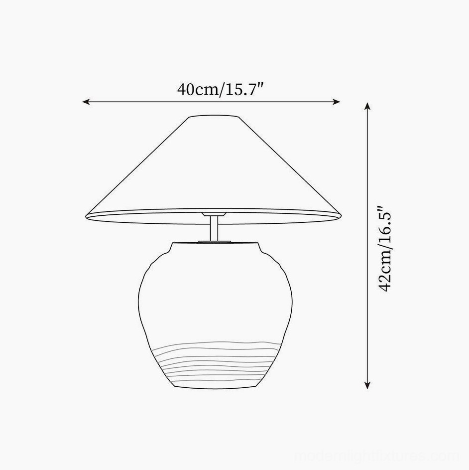 Technical line drawing and dimensions of textured resin table lamp specification
