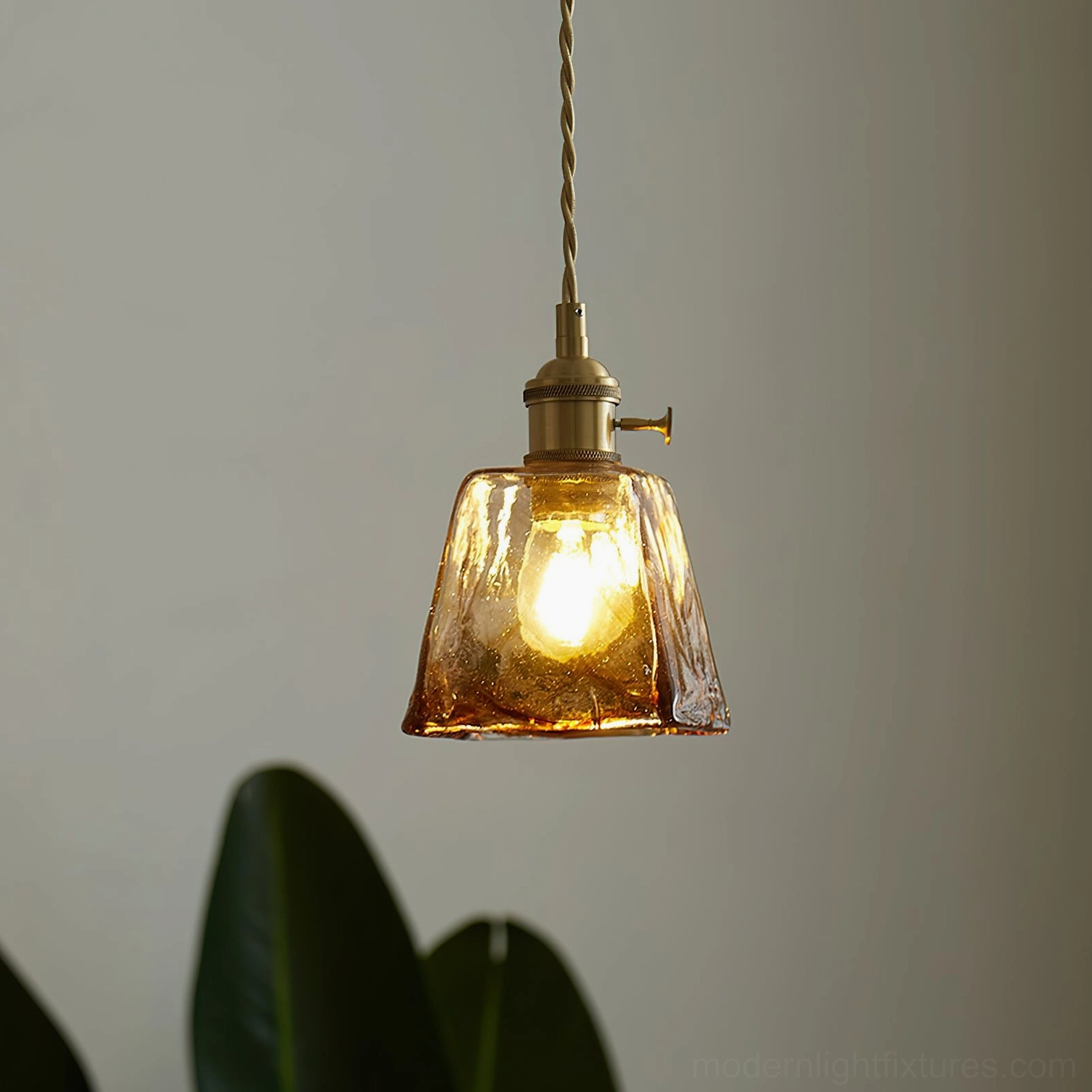 Retro amber glass pendant lamp - side profile mid-century modern