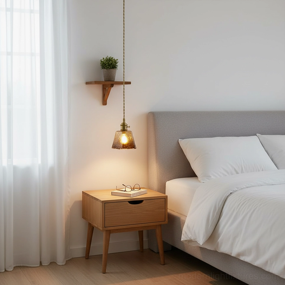 Retro brass and amber glass pendant lamp - mid-century modern fixture