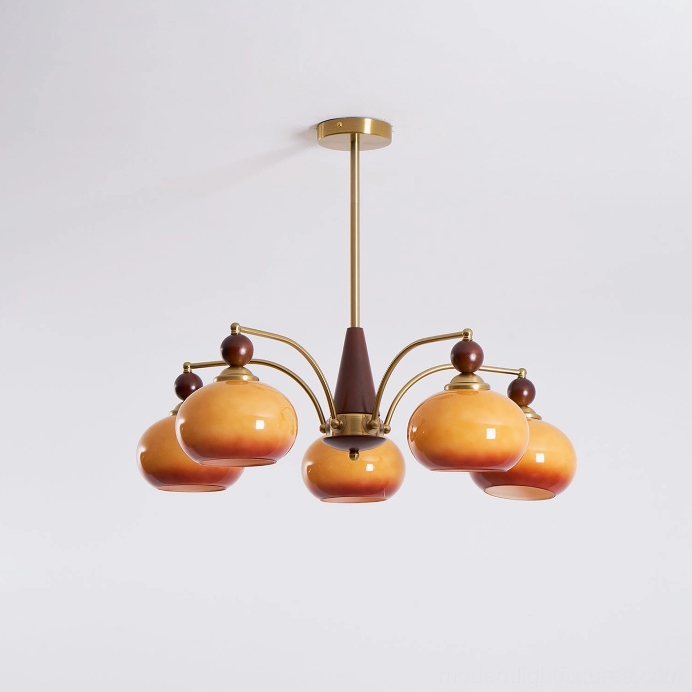 Retro Calliope 3-light vintage chandelier - compact brass and glass pendant light