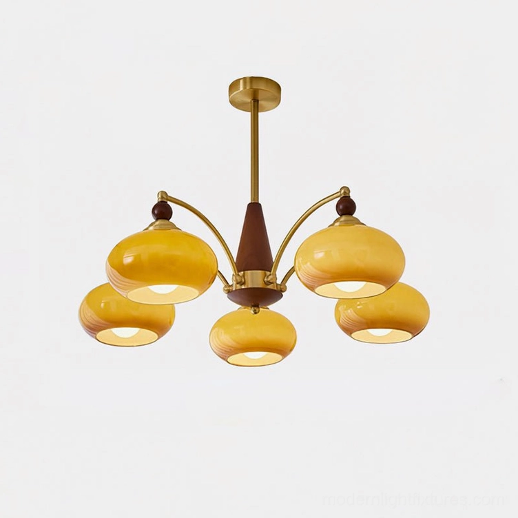Retro Calliope 5-head chandelier caramel glass finish variant - warm color option