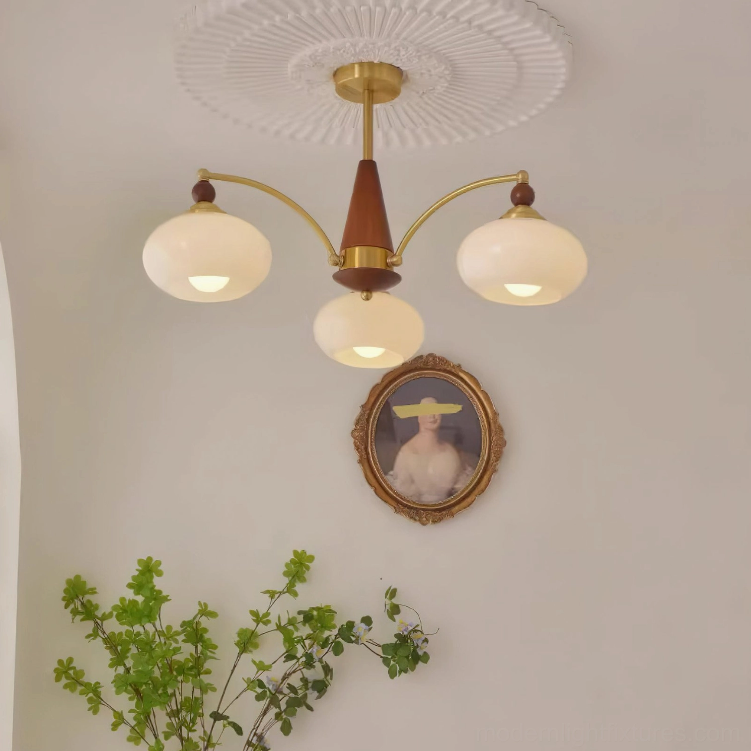 Retro Calliope 5-head vintage pendant light product shot - warm caramel glass with brass accents