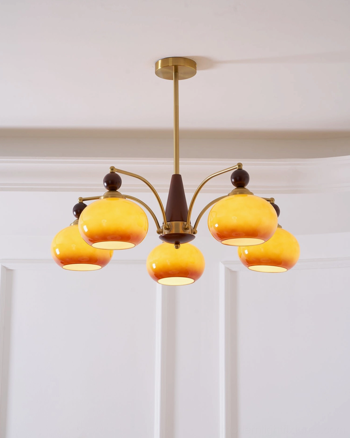Retro Calliope vintage 5-light pendant - showing all glass shades and arm configuration