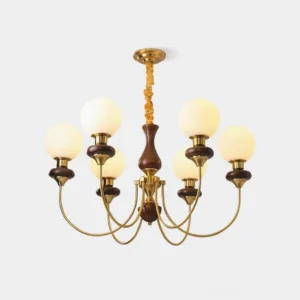 Retro multi-head chandelier with hand-blown glass shades front view
