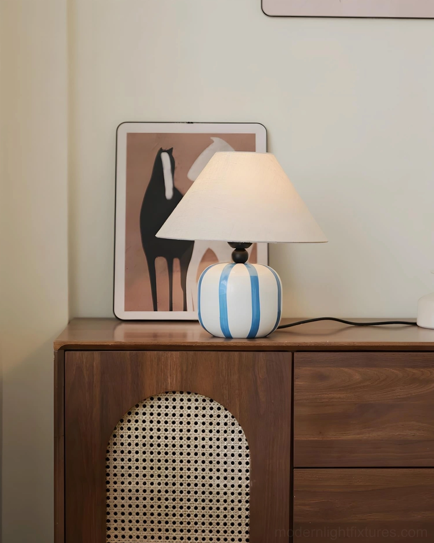 Retro confectionery inspired striped table lamp sculptural lighting design