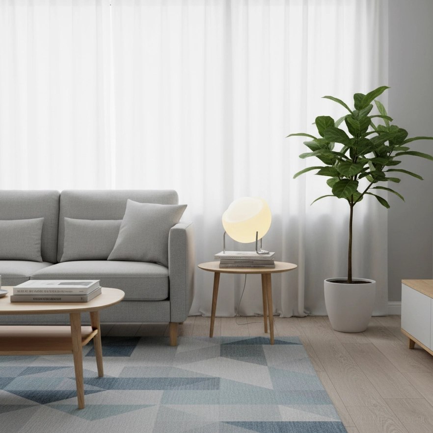 Retro dome table lamp with curved legs and tilted glass shade, side profile showing proportional elegance