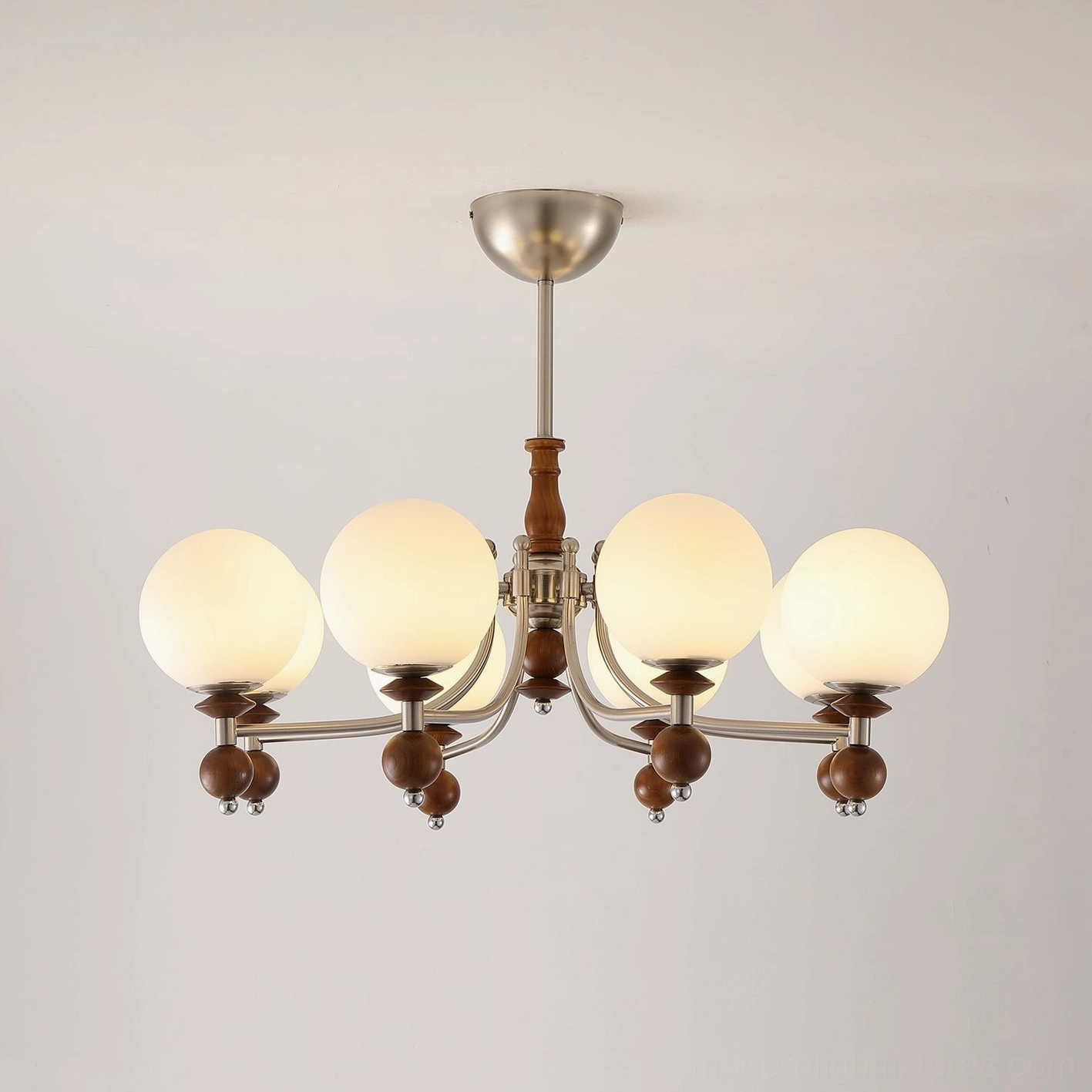 Retro globe chandelier installed in dining room creating warm ambient lighting with frosted glass diffusion