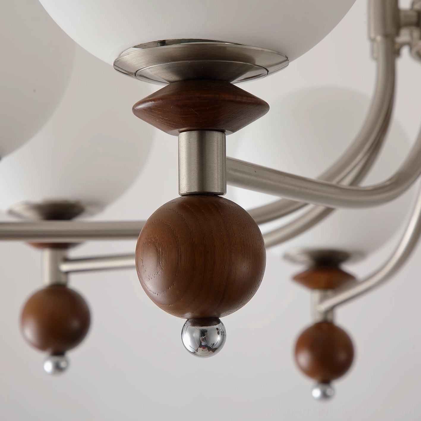 Retro globe chandelier showing full fixture design with all glass globes and metal framework assembly