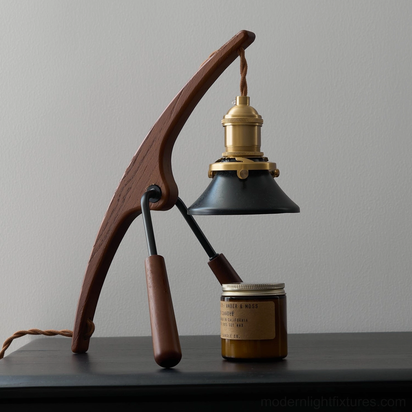 Retro mantis wax warmer lamp, natural black walnut, aromatherapy ambient home lighting