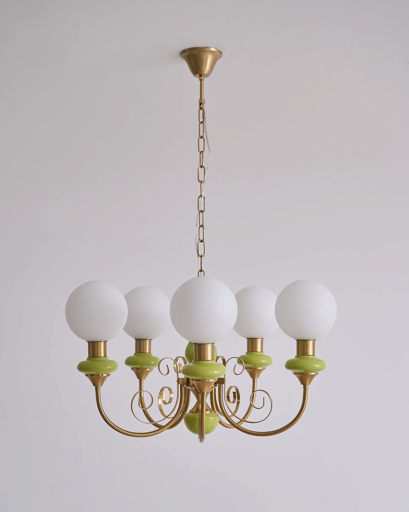 Retro style glass chandelier with metallic frame, vintage inspired lighting design
