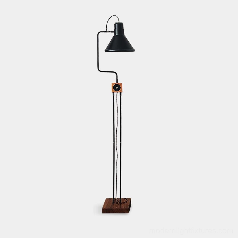 Retro Toia black floor lamp with wooden base front view studio shot minimalist design