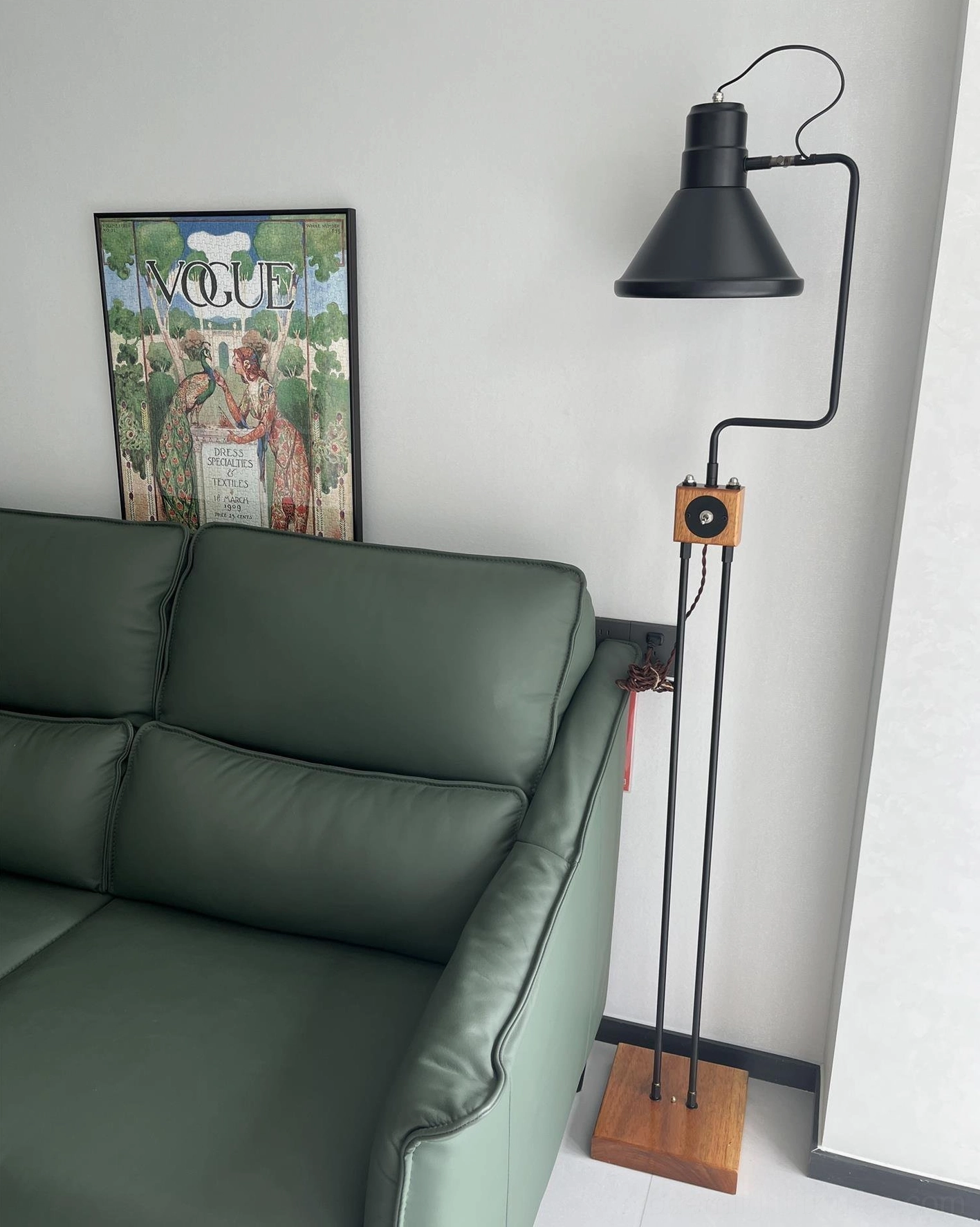 Vintage minimalist floor lamp styling arrangement with furniture