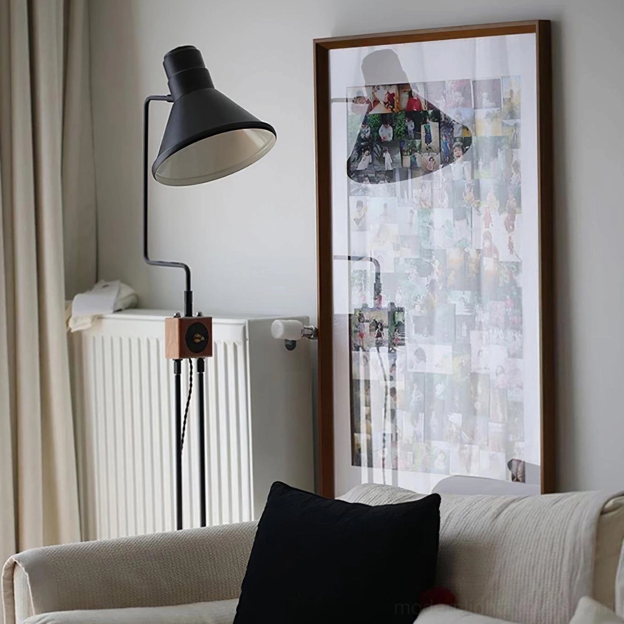 Industrial floor lamp shade detail matte black finish conical design